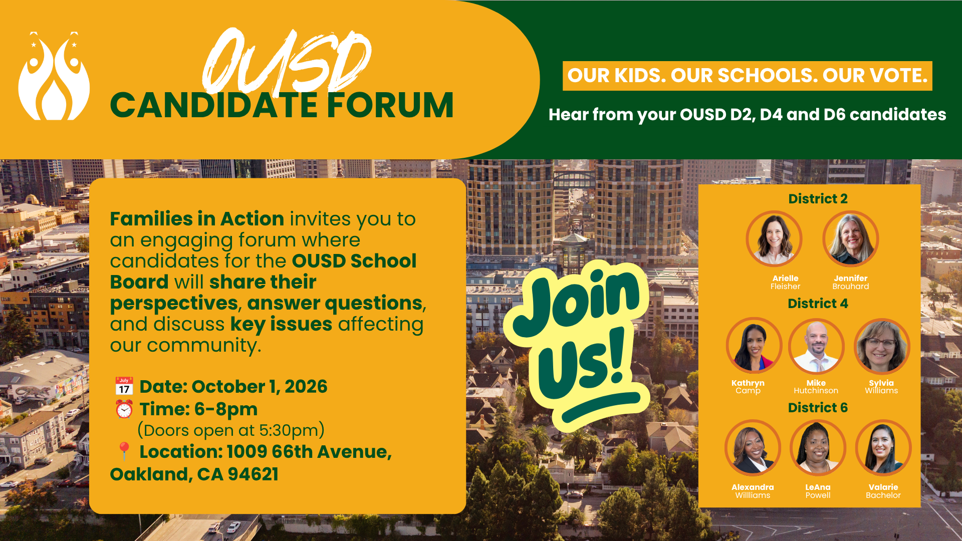 FIA School Board Candidate Forum, October 1, 6-8 PM